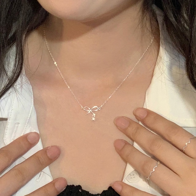 Weiwan925シルバーリボンネックレス 2s