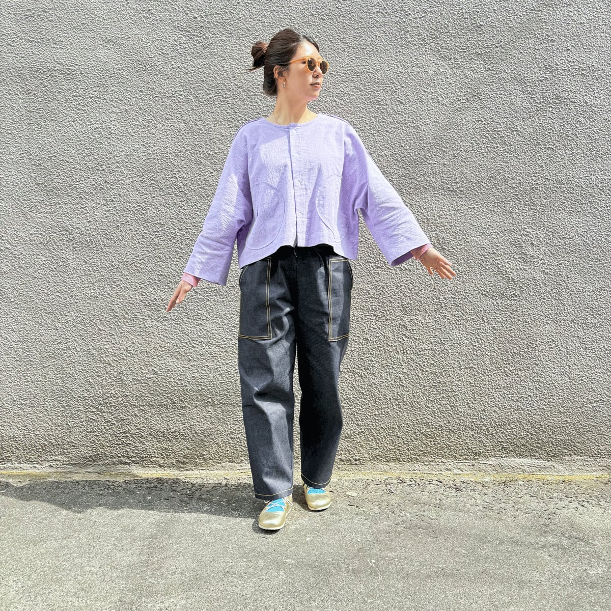 カラーステッチ　デニムワークパンツ　