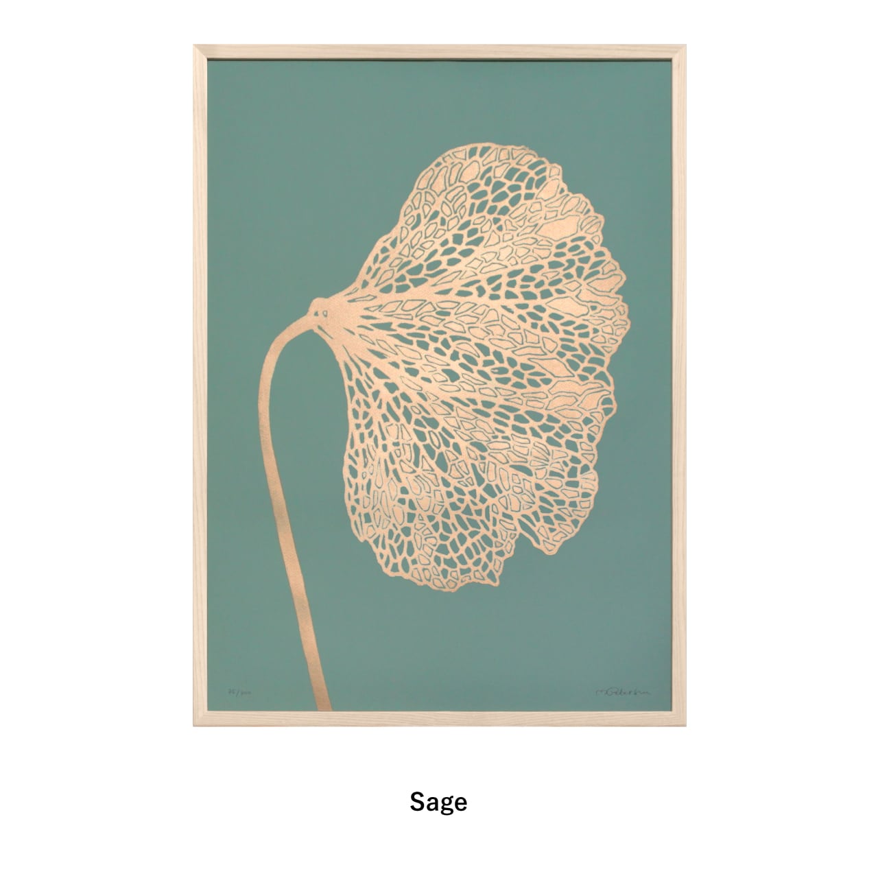 Monika Petersen Lino Print ポスター Poppy 1 Gold フレームセット