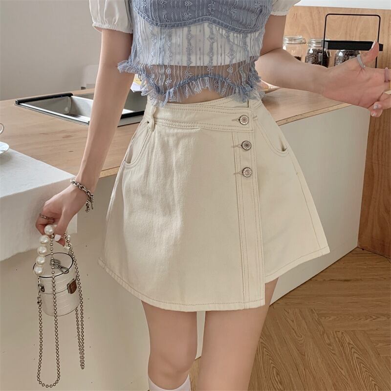 ウェストジーンズ サマー薄手ルーズパンツ Aラインスカート レッドハイウェストショーツ 夏物 ブルマー 萌量不足97699377911