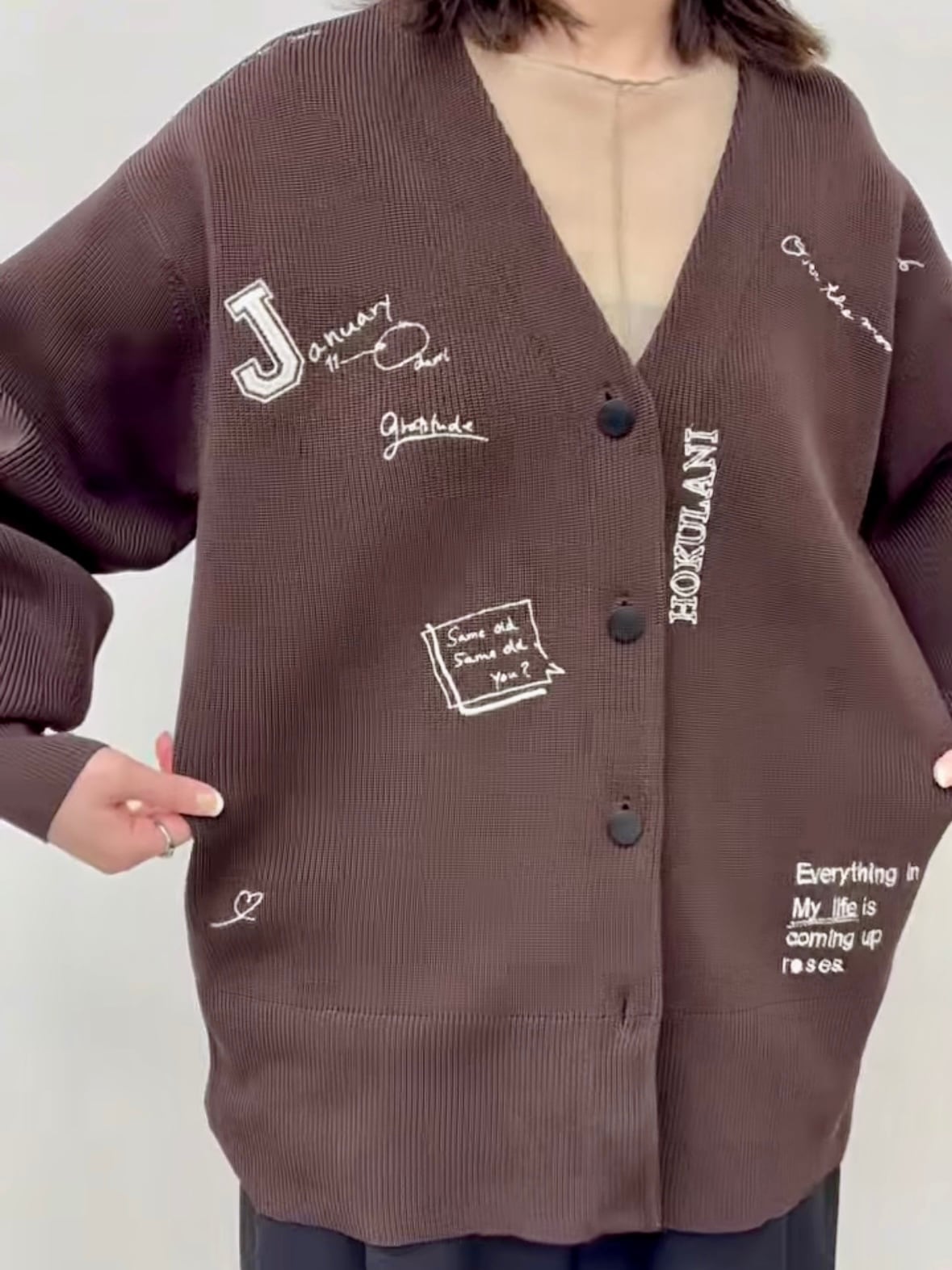 40%OFF】CLOCHE(クロッシェ)手書き風刺繍Vネックカーデ カーディガン