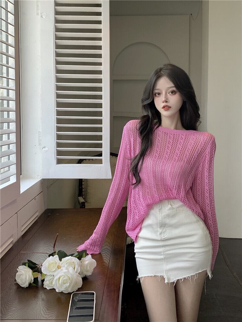 ニットセーター レディースルーズバックリボンブラウス オータムトップス ロング ピンク 秋物 ブラックストロベリース18375275962