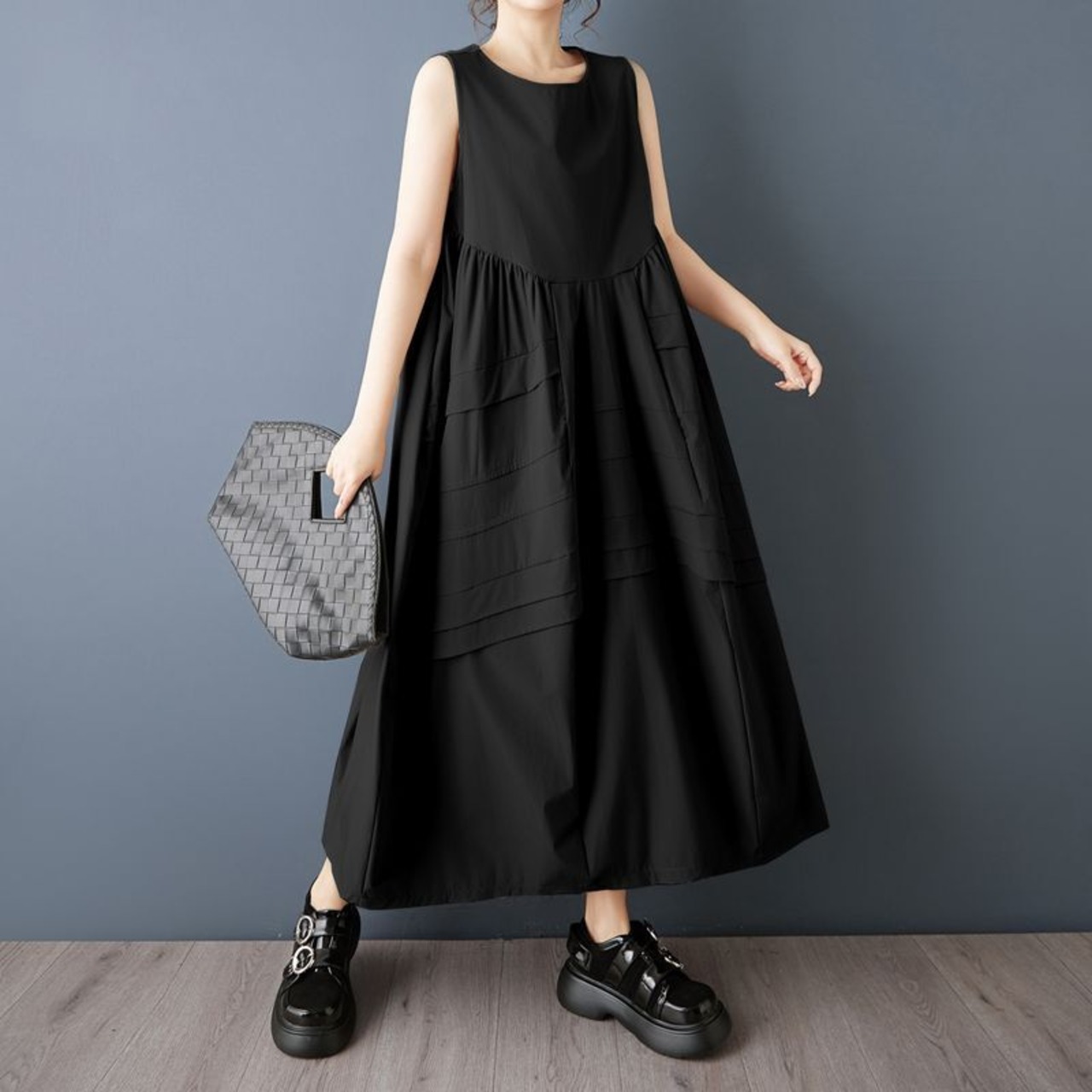 立体 切替 フレアワンピース  30218