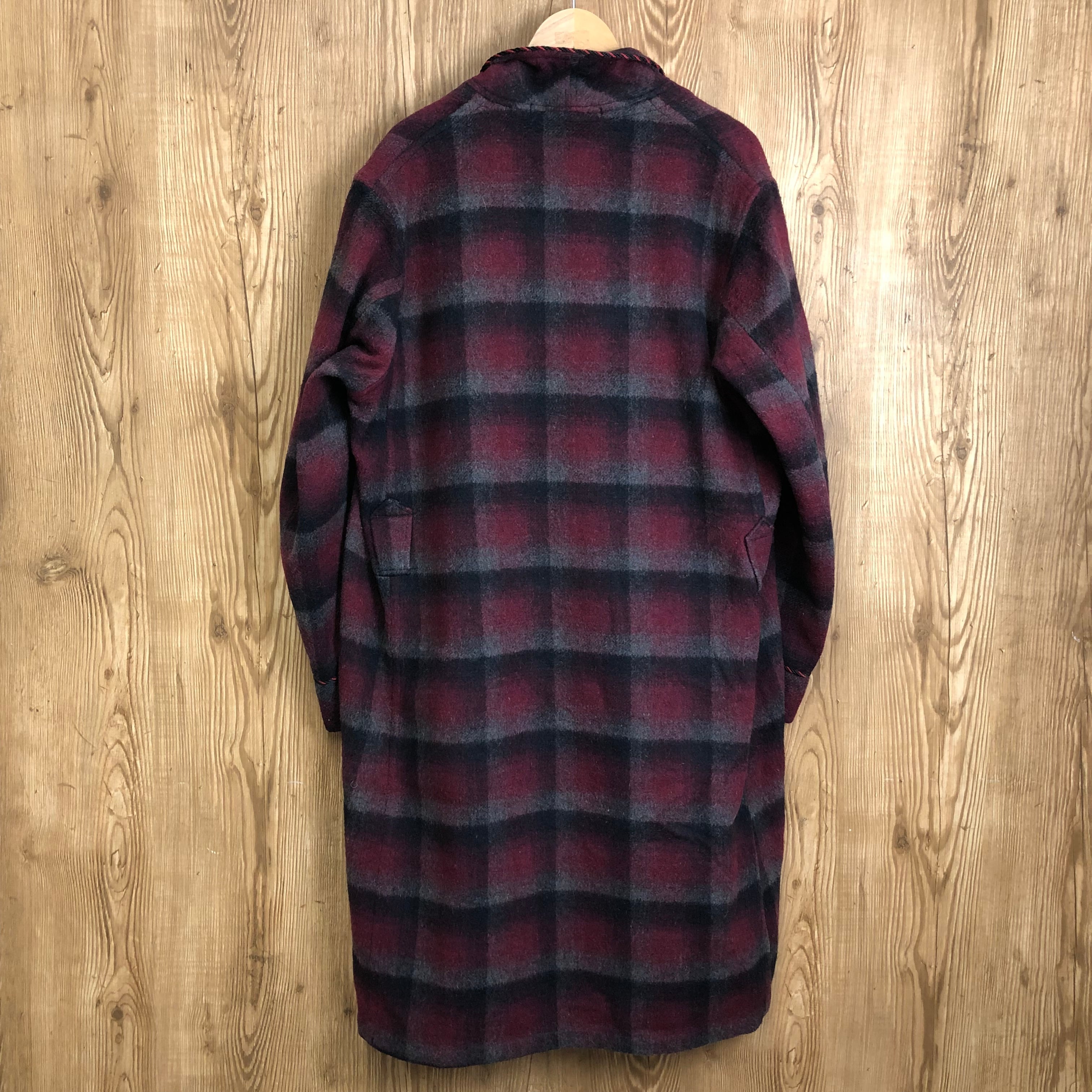 ☆40s~50s オンブレチェック柄 ウール ガウン サイズ メンズ L位 40