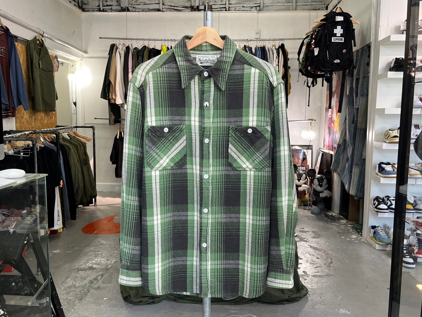 WACKO MARIA FLANNEL CHECK REGULAR COLLAR SHIRT GREEN LARGE 19FW 