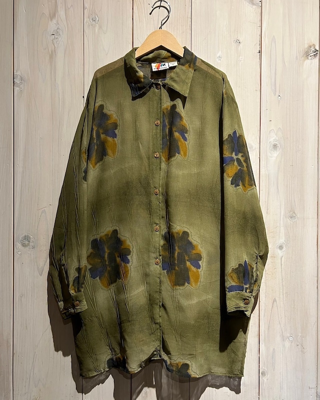 【a.k.a.C.a.k.a vintage】Beautiful Flower Pattern Long Sheer Shirt
