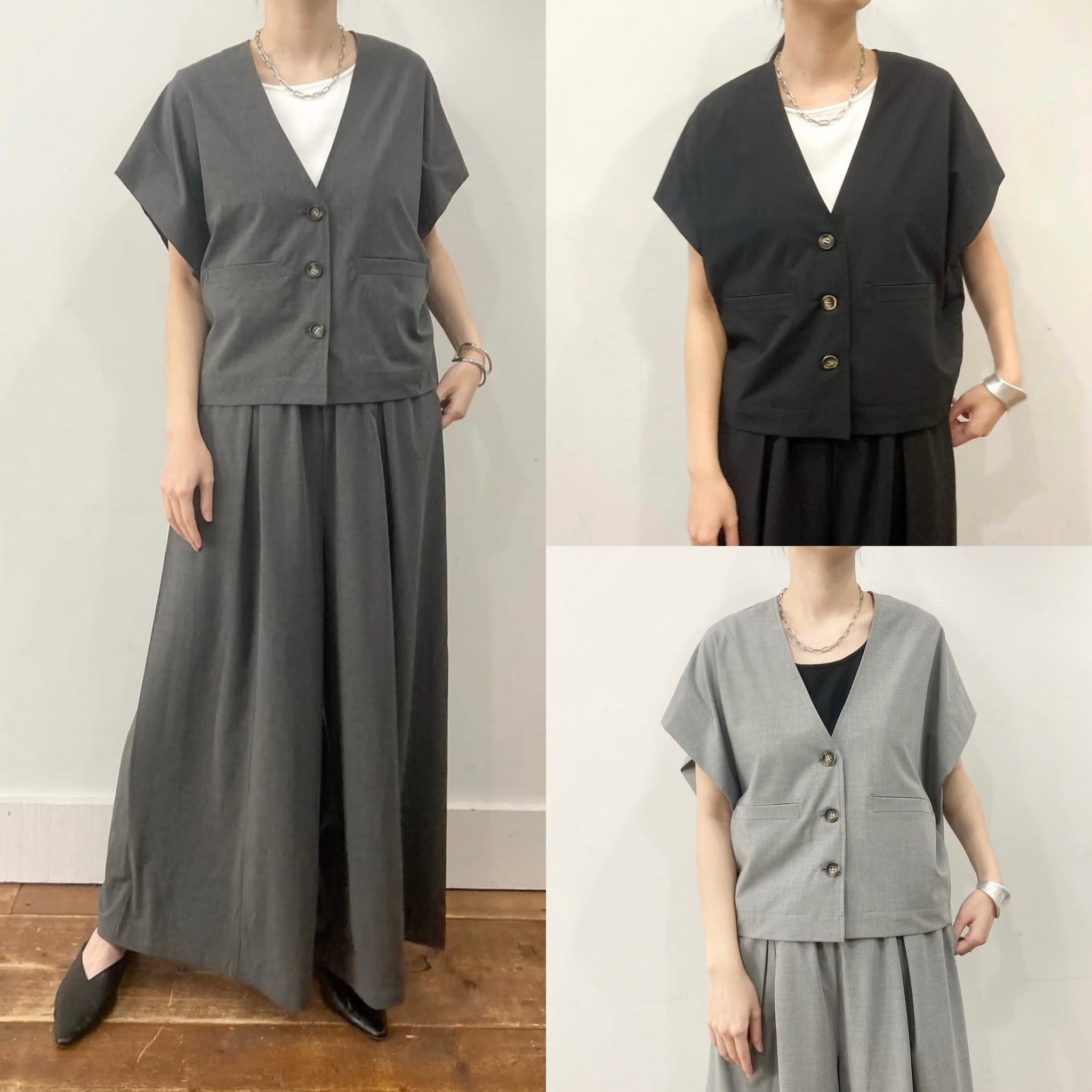 siro de labonte】Vネックショートベスト siro de labonte 】tuck sleeve short vest | valance 福井