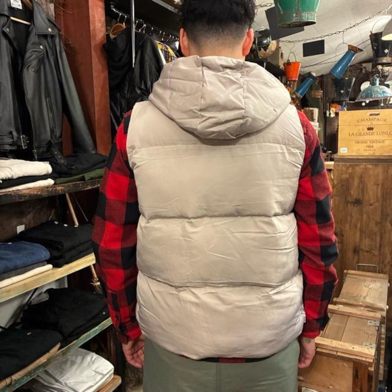 TOPANGA Men's Patch Button Hooded Vest Greige Quilting with hood Outer