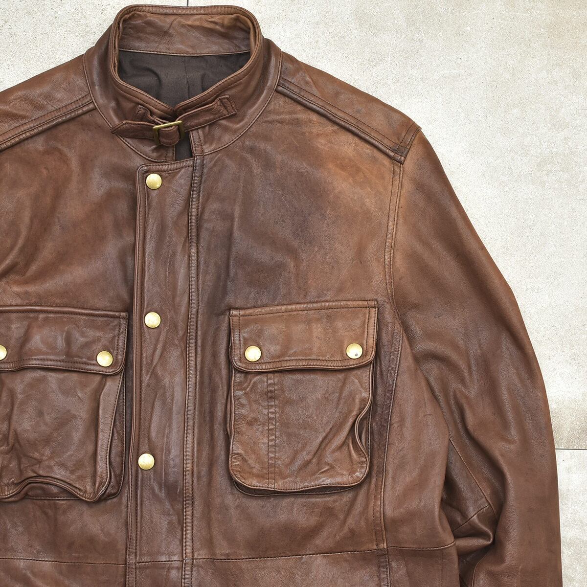 Vtg brown leather safari jacket