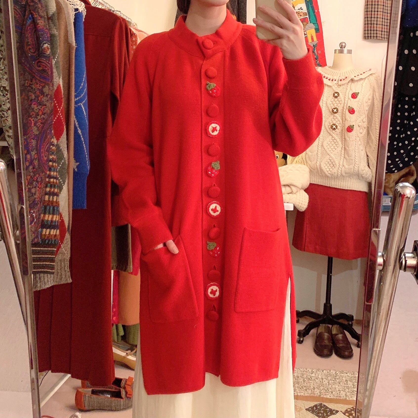 remake : strawberry button long knit cardigan