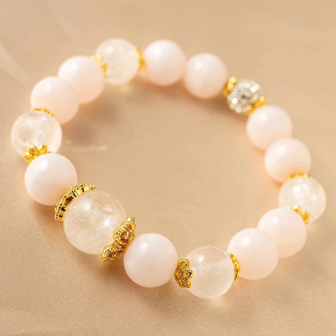 ホワイトカルサイト ピンクカルサイト ブレスレット 10mm丸玉