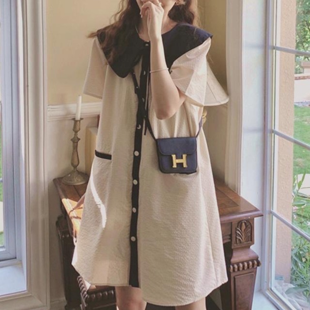 big collar mini OP（black / ivory）　A0072