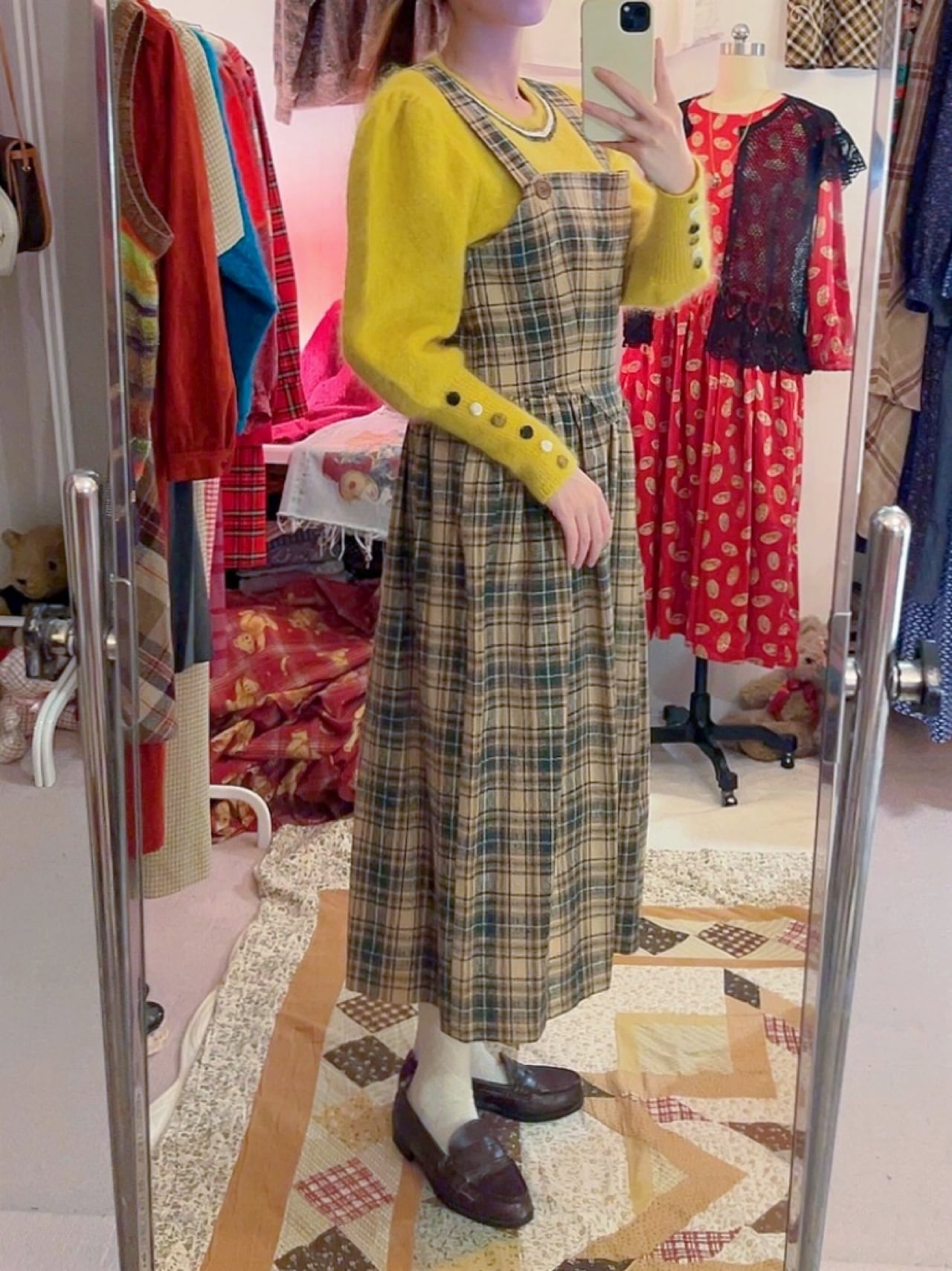 green check jumper skirt
