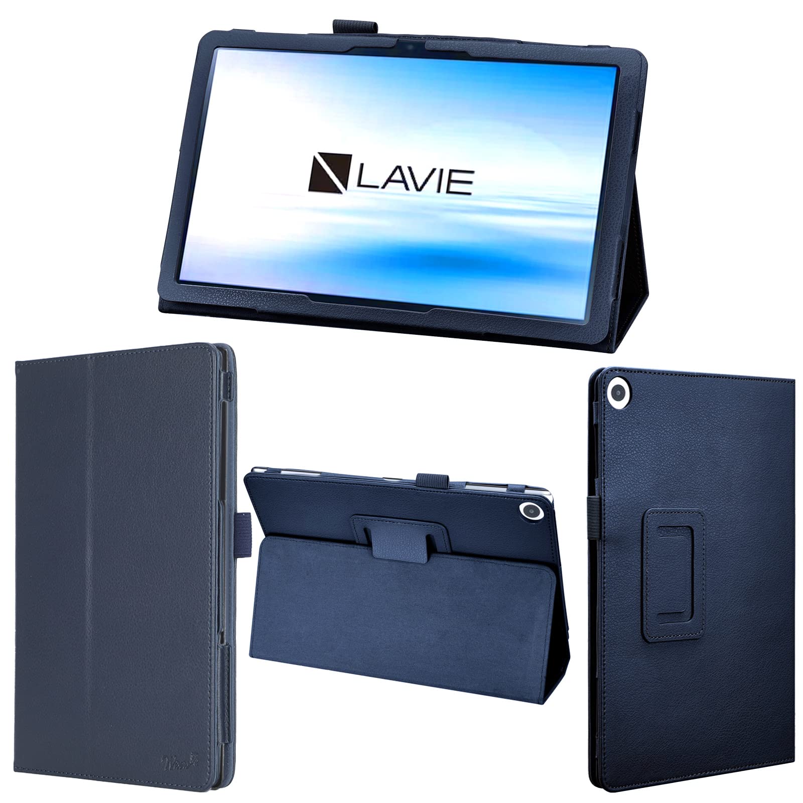 【在庫処分】wisers LAVIE Tab T10 docomo T10d タブレットケース 10.1インチ 対応 (タッチペン 保護フィルム 付) T1055 / EAS PC-T1055EAS PC-T1055ETS PUレザー素材 ダークブルー