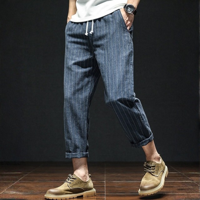Vintage stripe cropped linen pants ( 4color )