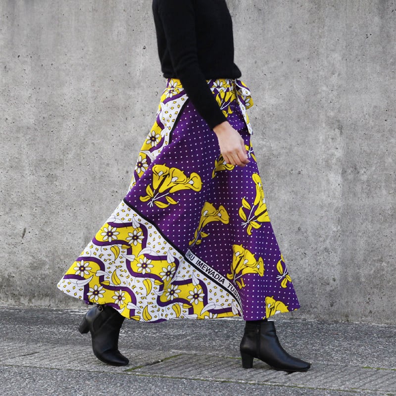 アフリカン ファブリック ラップスカート ロングスカート マキシ丈 スリット 古着 レディース ヴィンテージ used ビタミンカラー レア! 巻きスカート | カンガ屋 katikati（カティカティ）｜アフリカ布