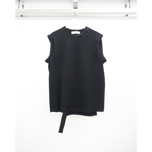 [DUELLUM] (デュエラム) DUE-IX-095-TEE EMBROIDERED SLEEVELESS T(BLACK×RED STITCH)
