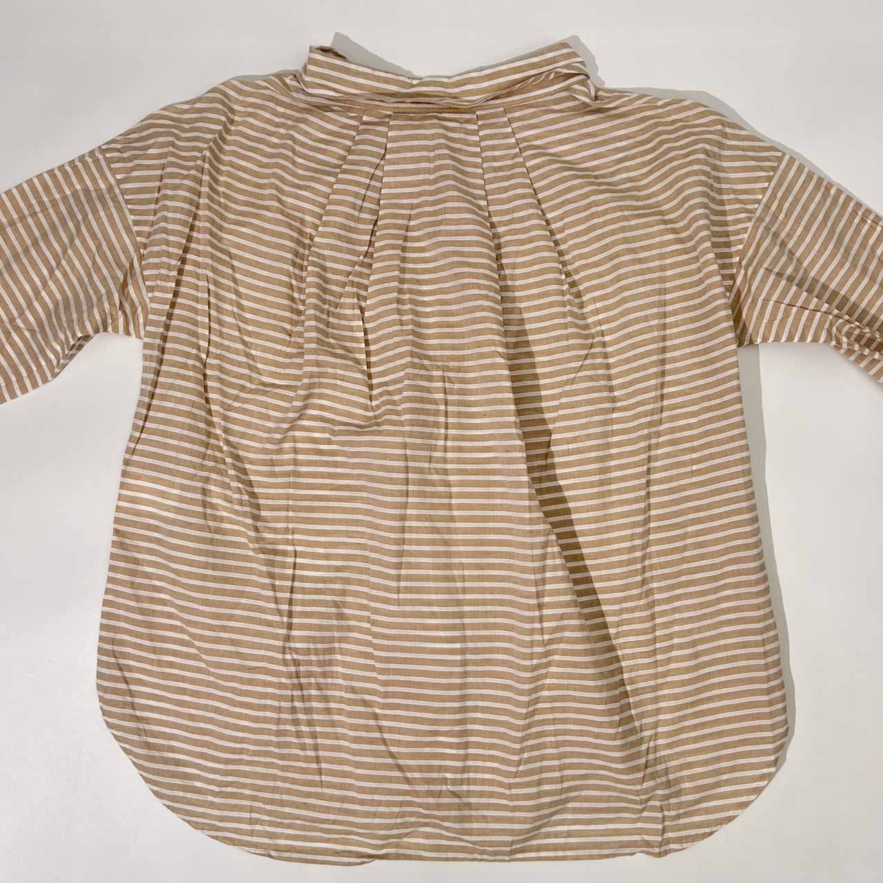 リネン混 Leilian レリアン ボーダー 長袖シャツ ブラウス 11/ベージュ レディース