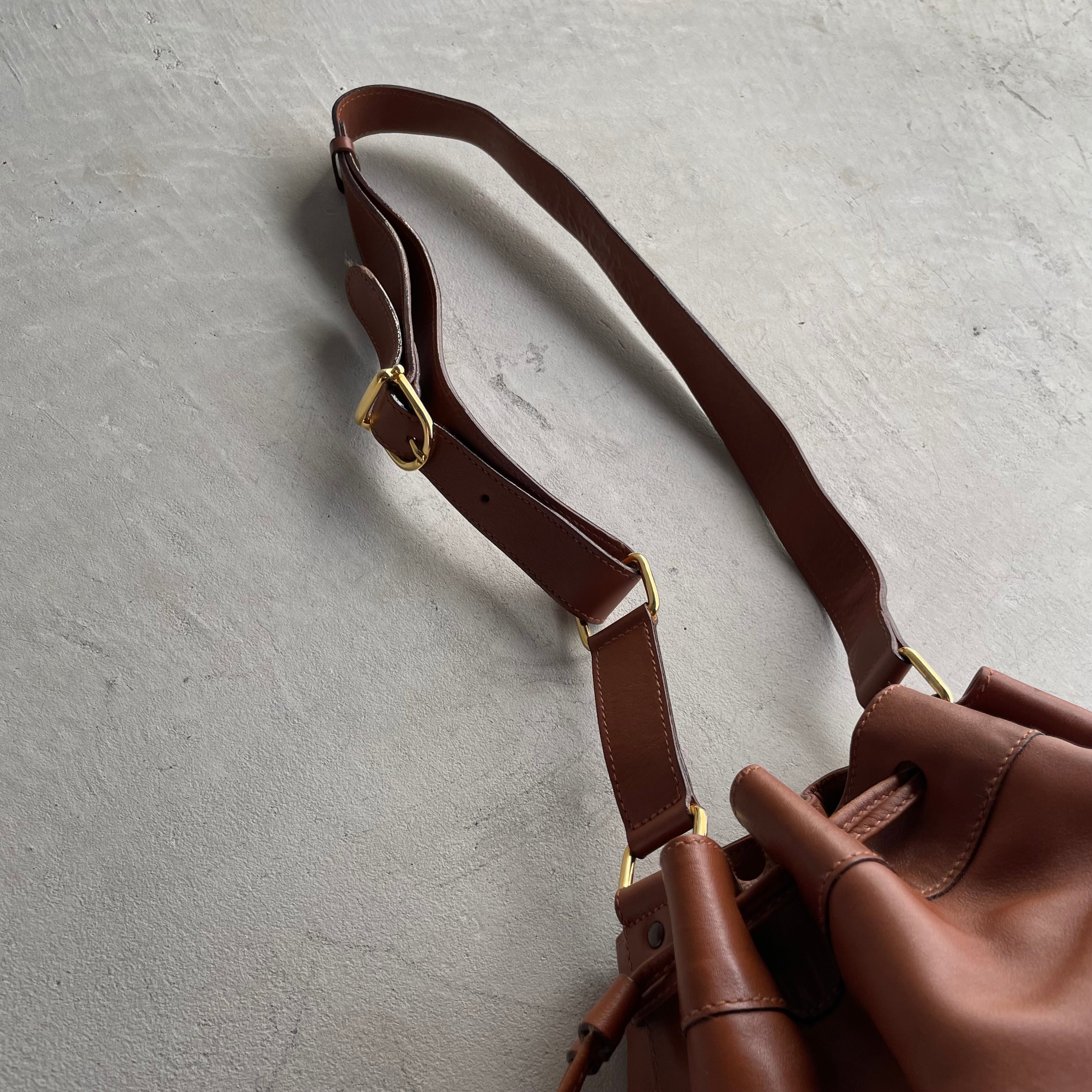 celine/vintage leather drawstring shoulder bag セリーヌ レザー 