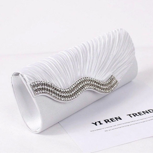 サテンプリーツ ラインストーンクラッチバッグ 4col 2way　L00161