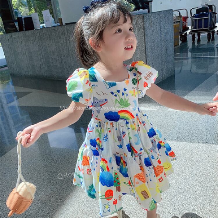 即納 90 130 ワンピース 落書き風 総柄 バルーン袖 韓国版 韓国子供服 子供服 キッズ Q Toworld キュートワールド 子供服 メール便は何点でも送料の合計は280円 即納 90 130 ワンピース 落書き風 総柄 バルーン袖 韓国版 韓国子供服 子供服 キッズ Q Toworld キュートワールド 子供服 メール便は何点でも送料の合計は280円