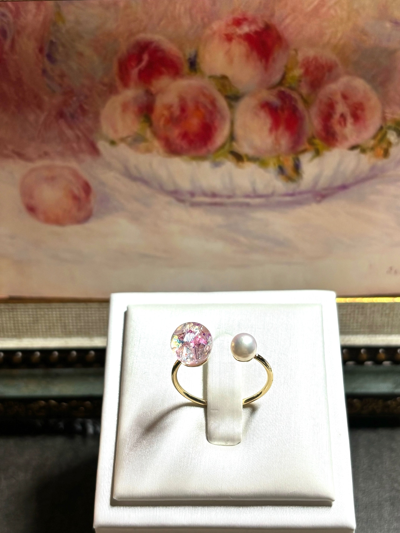 【抽選販売】新色追加【選べる8色】絵画と国産あこや真珠を纏う Lumière ring 【受注制作】
