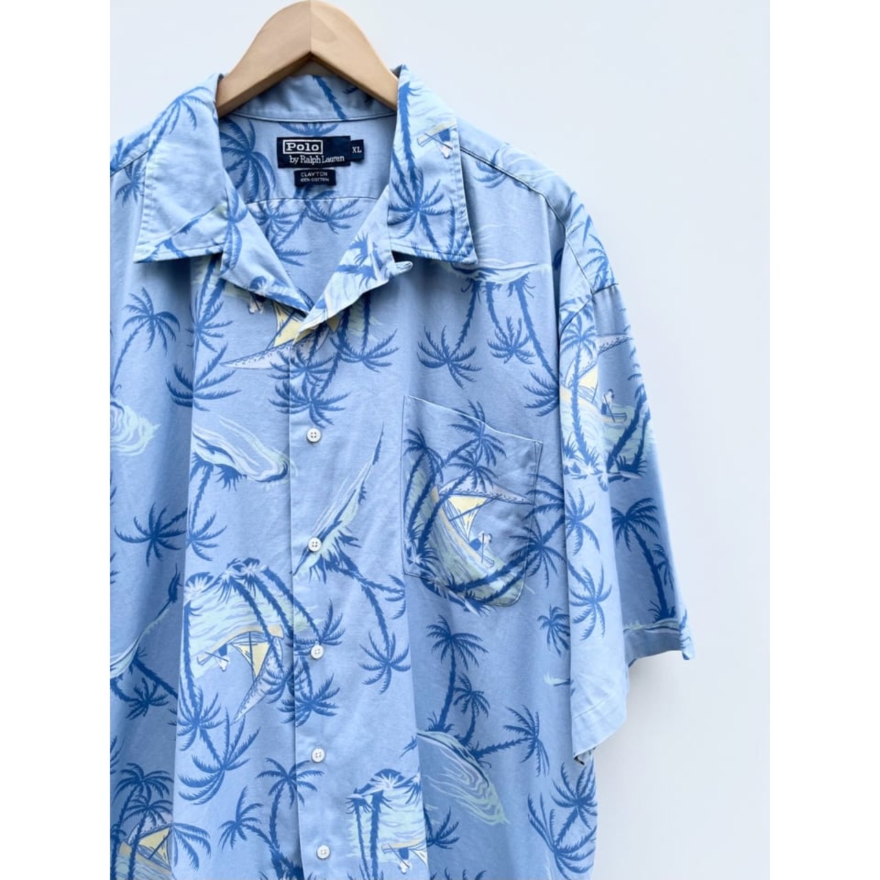 90s Ralph Lauren "CLAYTON" S/S OPEN COLLAR SHIRT Size XL