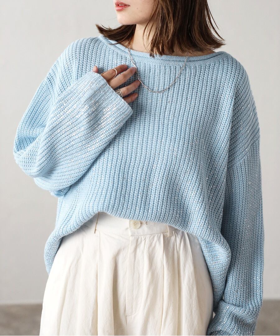 箔プリントルーズニット【t-10155】.