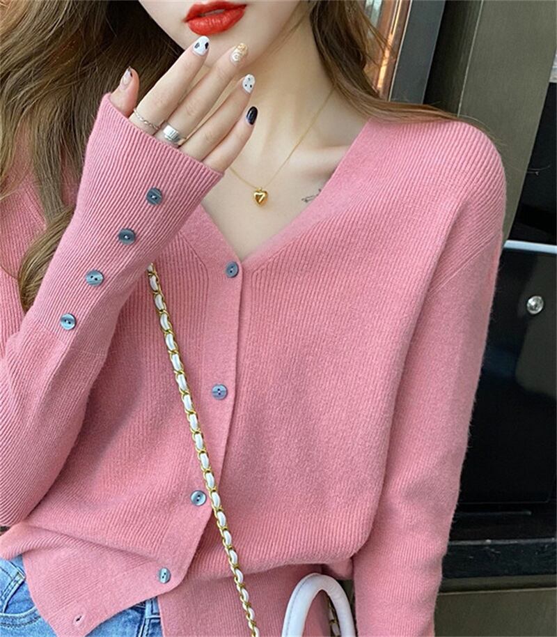 【新作】【送料無料】 コアスパンヤーン ニット カーディガン ジャケット 2023 春秋 婦人服 インナー 重ね着 シャツ 春秋 薄手 ゆったり トップス 0286420402418