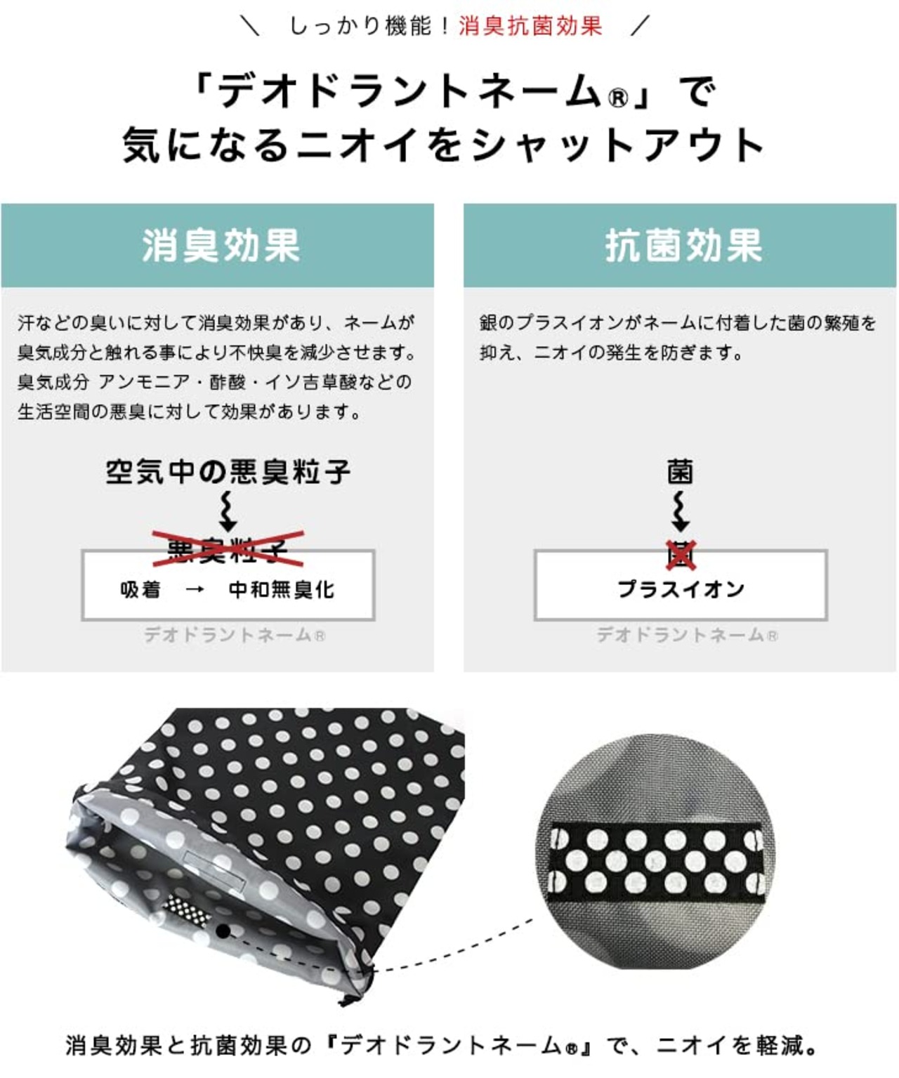 消臭巾着 Mサイズ 抗菌 ギンガムネイビー