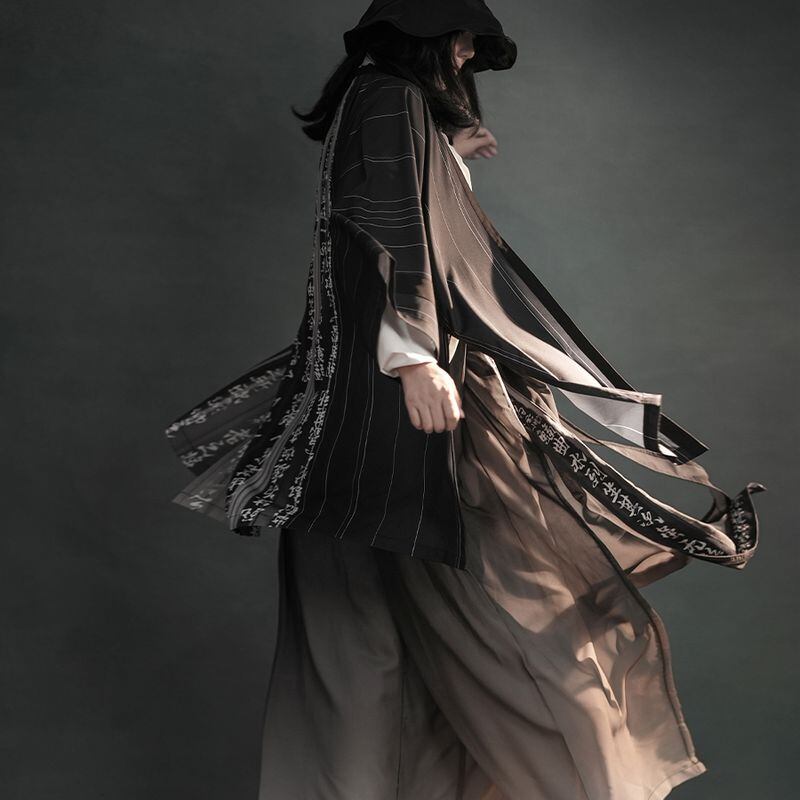 サブカル 服 地雷系 通販 羽織 上着 漢服 透け感 グラデーション ゆったり モード系 漢字 漢文 筆文字 日焼け防止