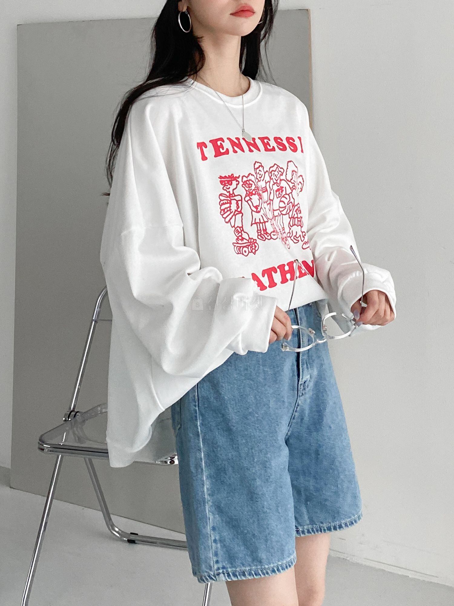 Deco Choice カジュアル イラスト カットソー ラウンドネック Tシャツ ゆったり カジュアル アメカジ イラスト 可愛い 着映え Lamitte Deco トレンド 韓国ファッション ショップ Base店
