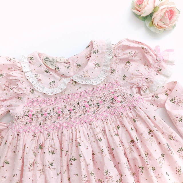 スモッキングワンピース ベビーピンク ローズ Heart Spring スモッキングワンピースと可愛い子供服