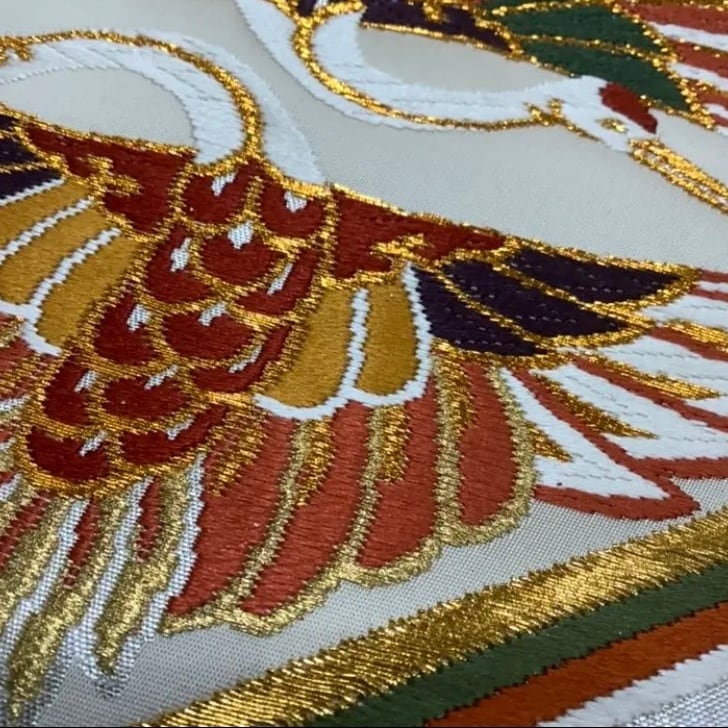 【新品】京都西陣織　藤原織物　シルバー箔　豪華な袋帯　唐織の向鶴