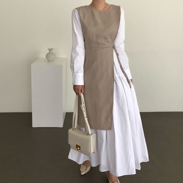 Crew Neck Face Layered One Piece＊S-894