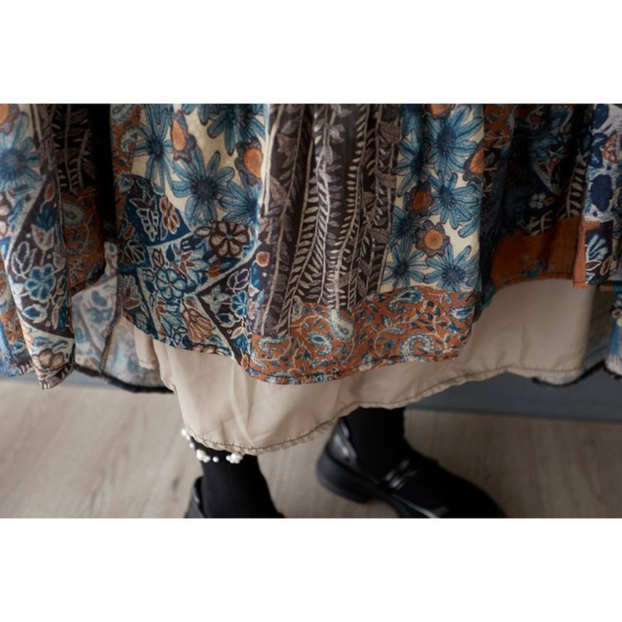 パッチワーク ティアード ロングスカート  00384