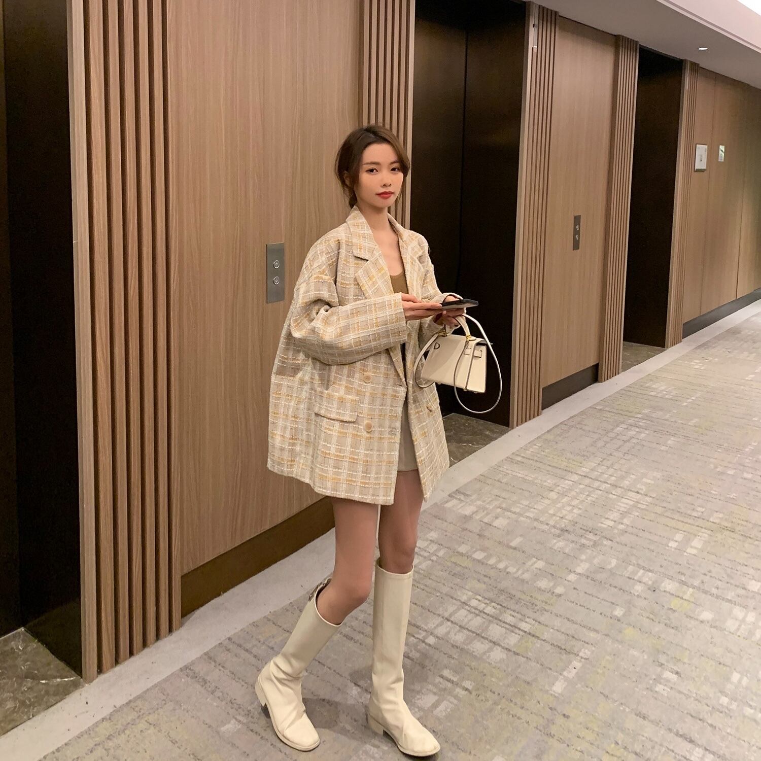 スタイル格子柄ジャケット スプリングルーズレッド 春物 6Du_Shop_Women85660967206