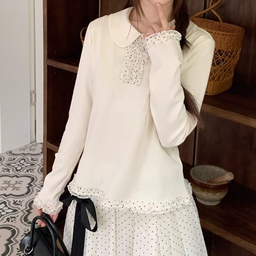 ドット柄フリルレーストップス ・9996