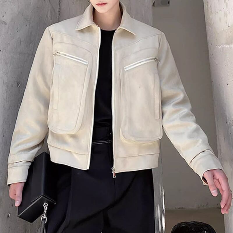 ジップアップ パッチポケット オープンカラー ジャケット 2color MOJ0132