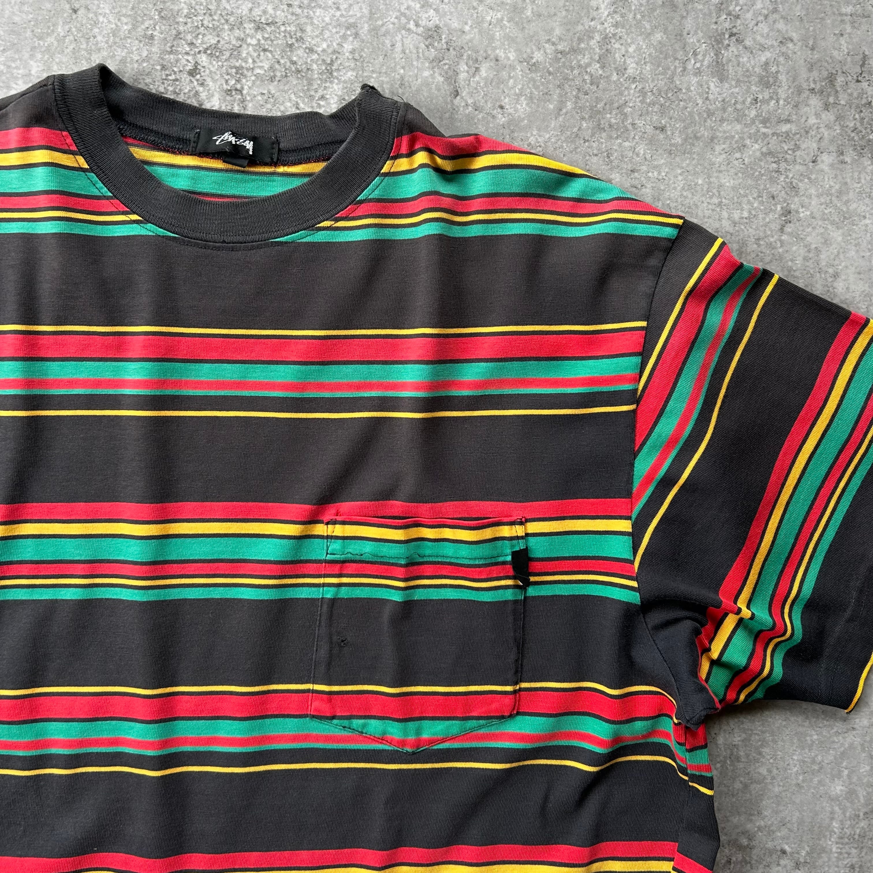 80s old stussy マルチボーダーtシャツ 黒 XL ラスタカラー | 東京準備室