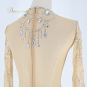 ダンス 衣装 トップス レオタード ベージュ系 新体操 社交ダンス フィギュアスケート ボディスーツ ラインストーン 競技 競技用 ダンス衣装 イベント ステージ 伸縮 ストレッチ 花 上品 華やか シルバー系