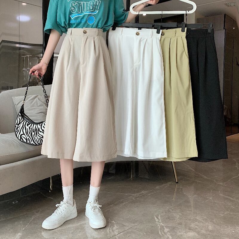 パンツ サマー薄手ハイウェストウェストワイドレッグルーズクロップド 夏物 ワイドパンツ 1号婦人42509075474