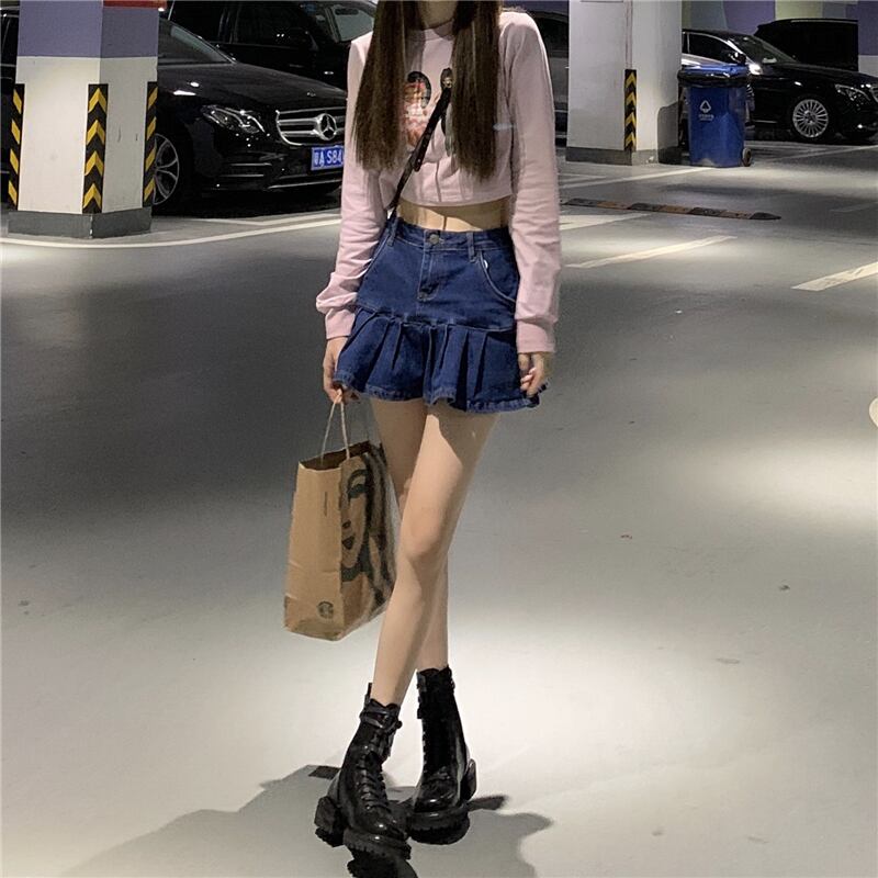 スタイルオータムショートクロップドセーター ハイウェストウェストスカート 大人ガーリー スウィート キュート カジュアル 秋物 モンロー17655837546