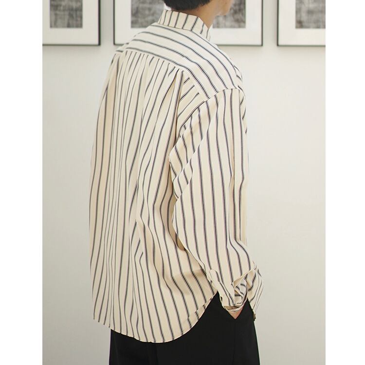 ★COLLEGE STYLE LOOSE STRIPED DRAPED SHIRT　　　19169
