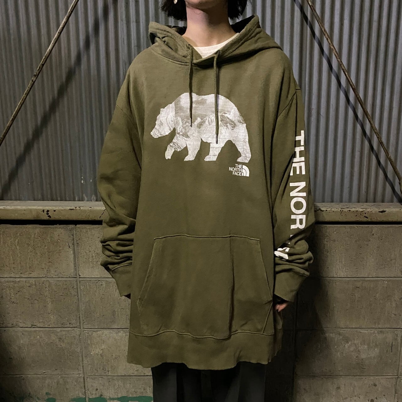 ビッグサイズ The North Face ザ ノースフェイス ロゴプリント クマ プルオーバーパーカー メンズxxl 古着 熊 スウェットパーカー カーキ系 パーカー Cave 古着屋 公式 古着通販サイト