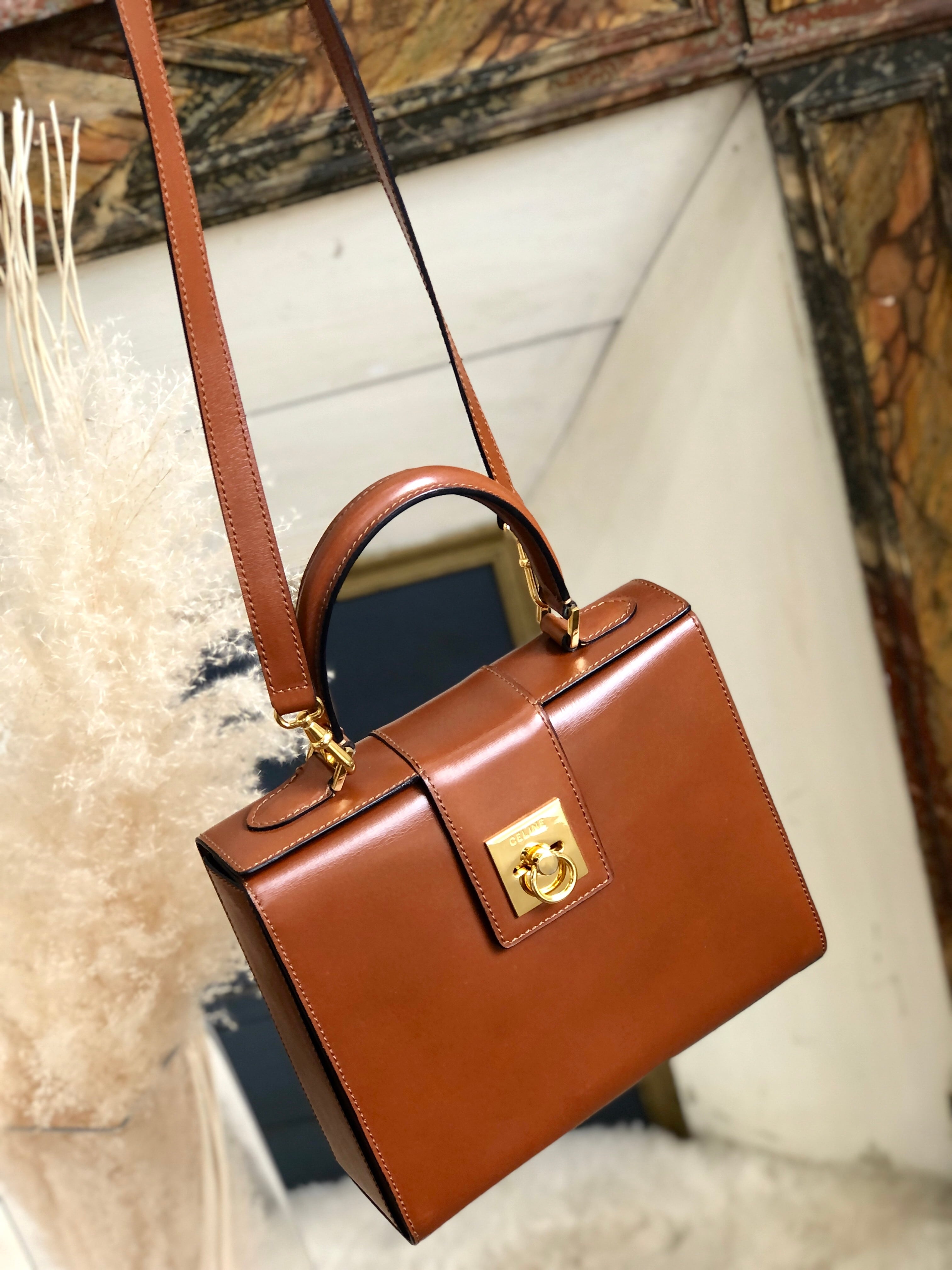 CELINE　セリーヌ　ガンチーニ　レザー　ボックス　2way　ショルダーバッグ　ブラウン　vintage　ヴィンテージ　オールドセリーヌ　 s48cfp | VintageShop solo powered by BASE