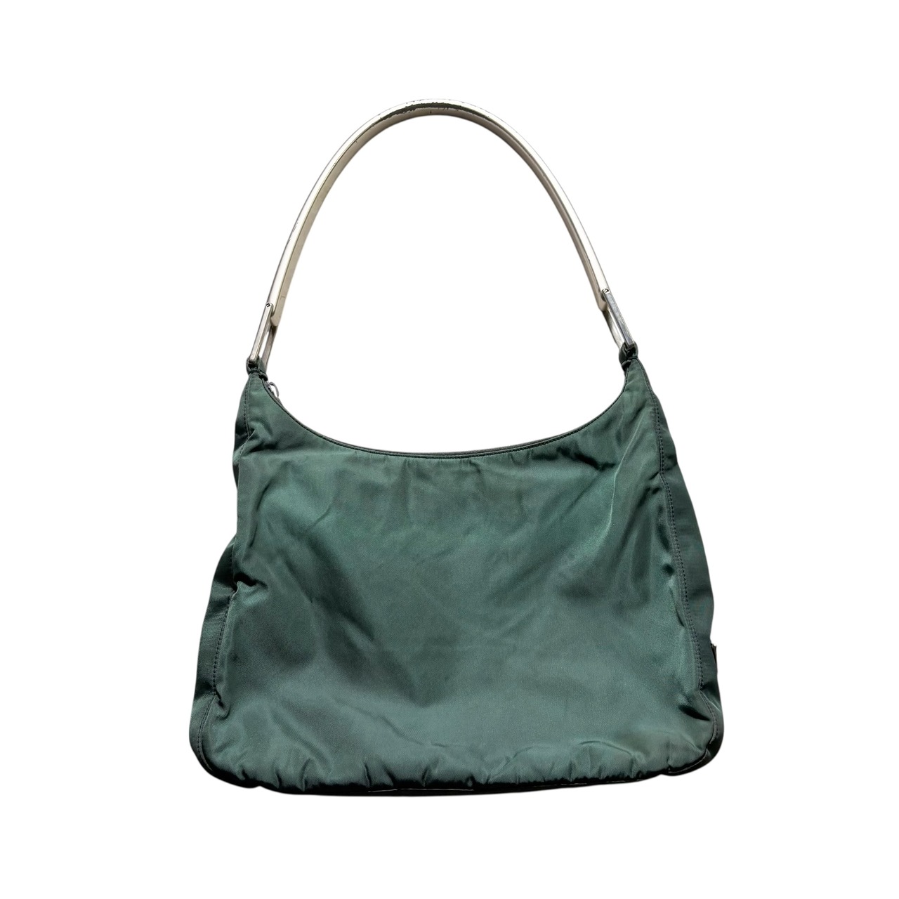 PRADA green nylon × metal one shoulder bag