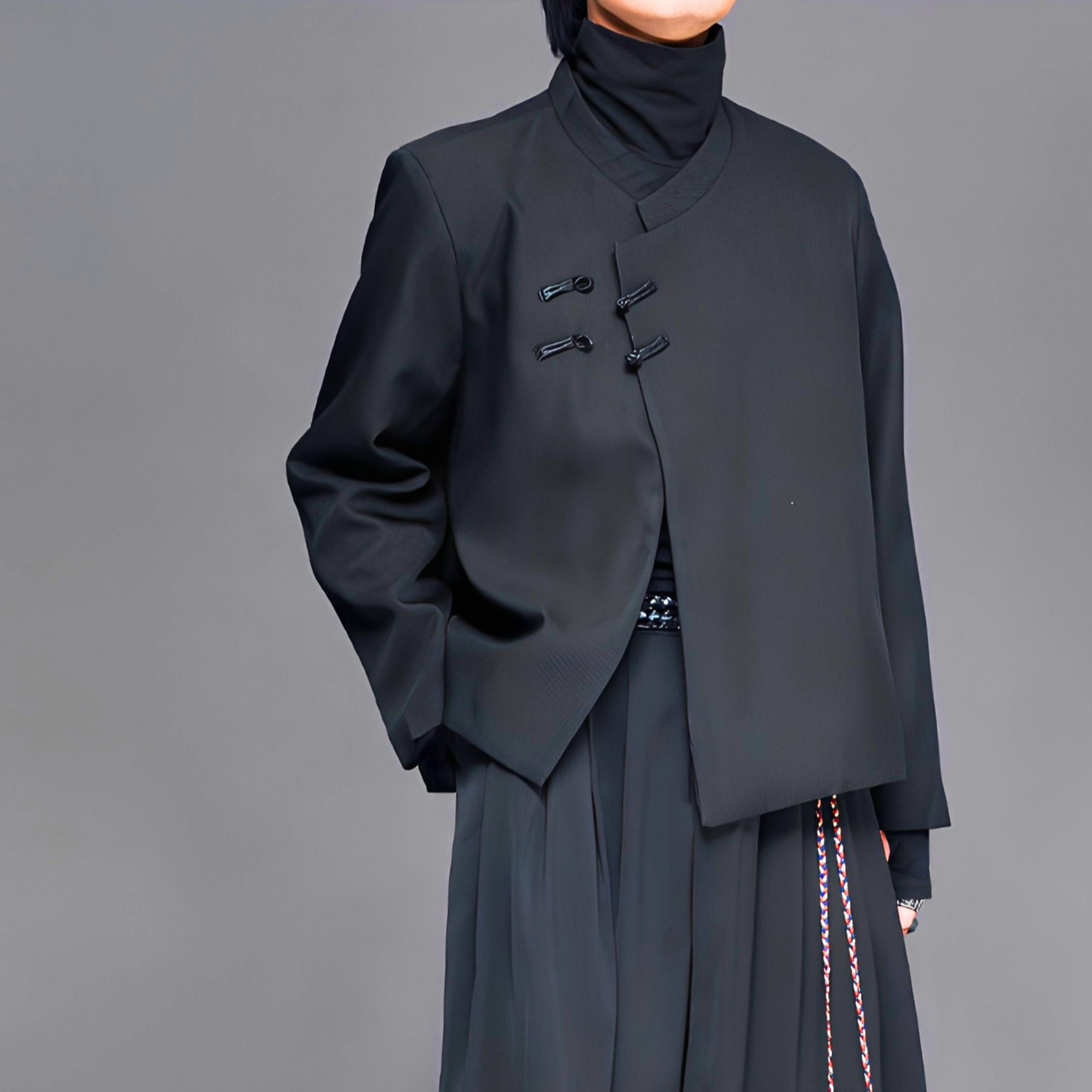 【ORV0119】Frog-Button Stand-Collar Short Jacket / 2color