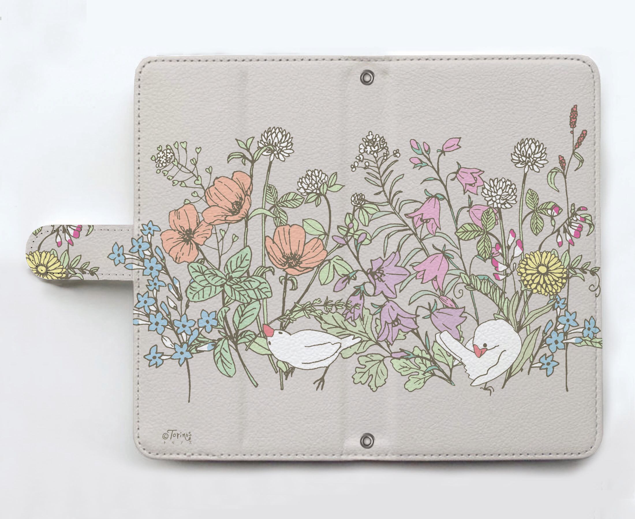 TORINOS 全機種対応　手帳型スマホケース　（対応専用ケース、カメラホール付）　文鳥　ツバメ　インコ　オウム　鳥