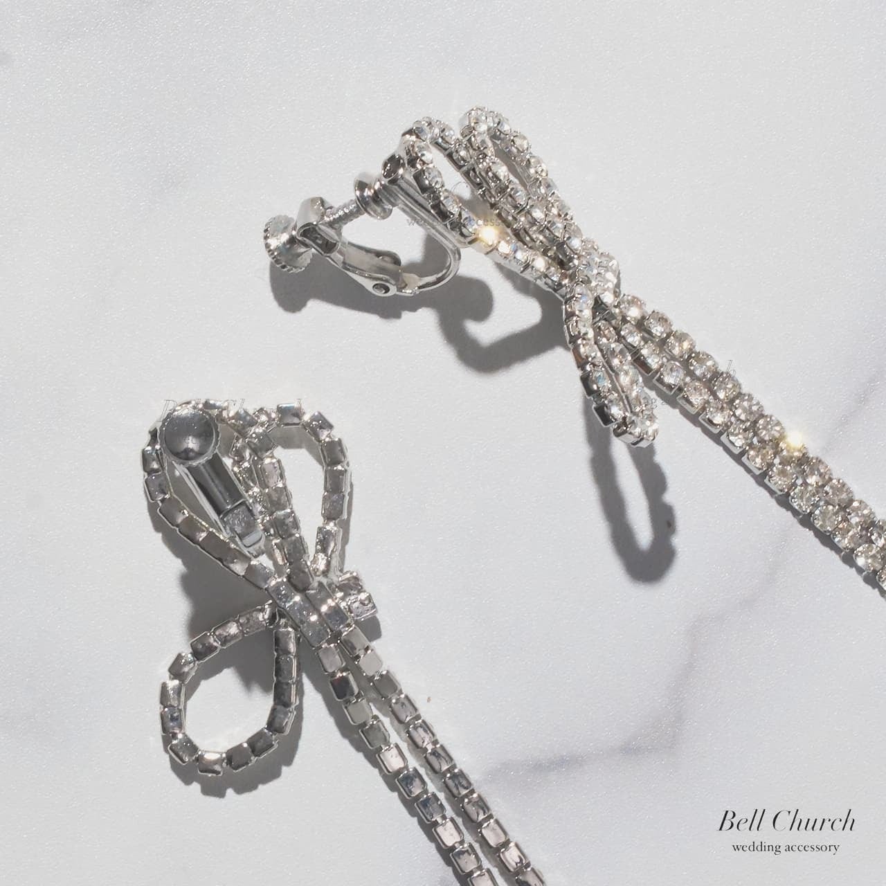 ウエディングピアス イヤリング｜ジルコニア｜リボン 蝶結び モチーフ